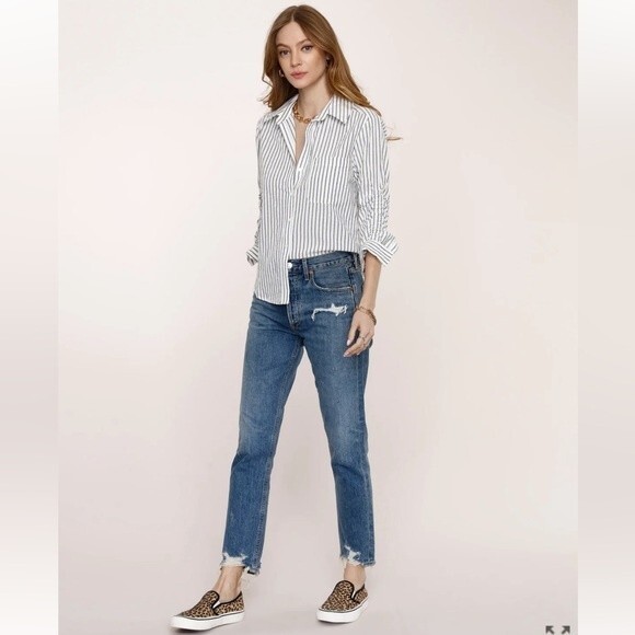Heartloom The Jaime Striped Poplin Shirt in Sky S NWOT - Picture 1 of 11